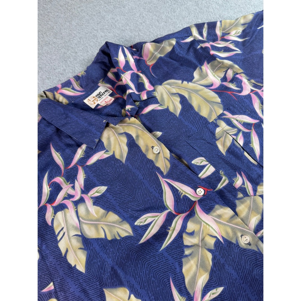 Reyn Spooner Hawaiian Shirt Mens Large Navy Blue Bird of Paradise Rayon Floral